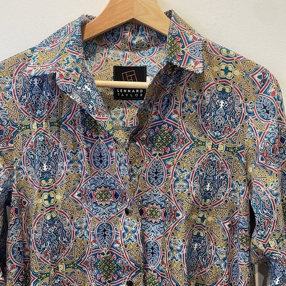 Lennard Taylor BRENDA SWING COTTON PRINT longsleeve dress shirt oversized sz XXS - Picture 5 of 12